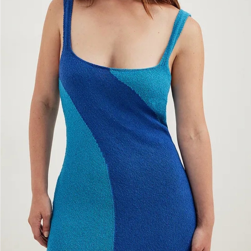 NA-KD Blue Two Colored Knit Maxi Dress NWT, Size Large